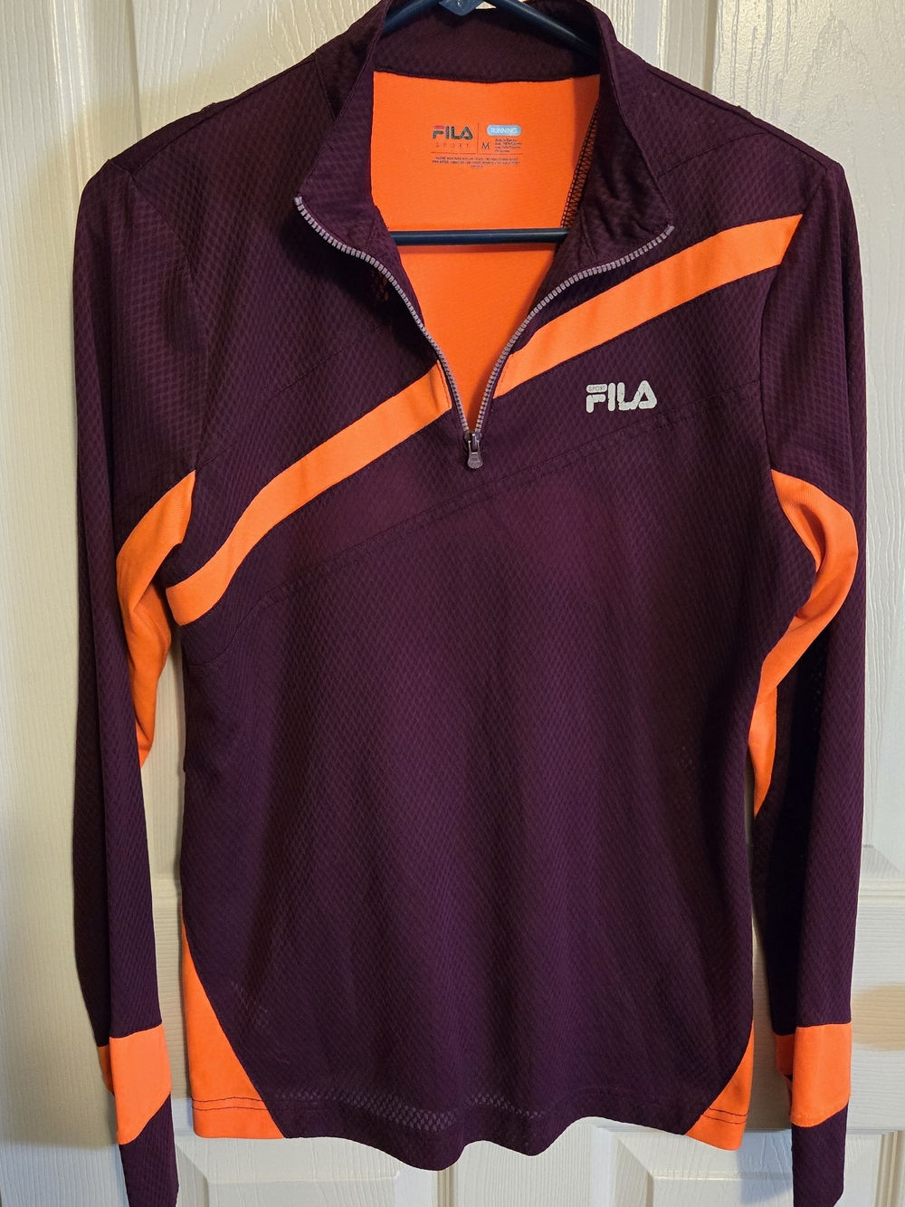 FILA Women's Plum and Bright Orange Quarter-Zip Athletic Pullover
